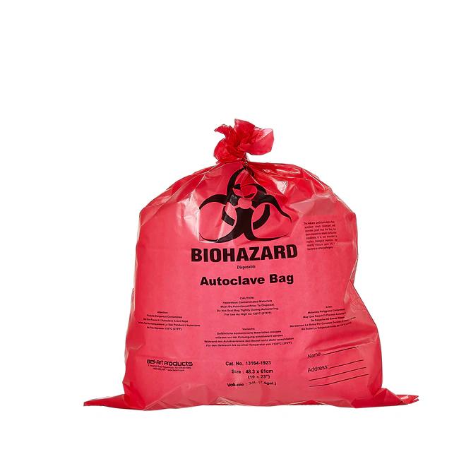 Пакет BEL-ART™ F13164-1923, 480х580 мм (товщина стінки 0,279 мм), ПП, з зображенням BIOHAZARD та індикатором стерилізації паром для автоклавування при 135ºС